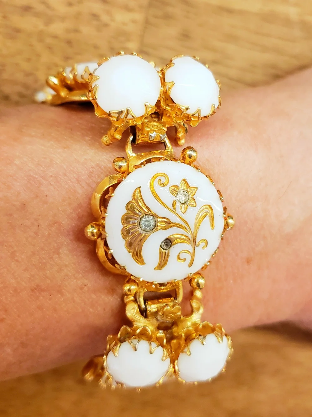 Gold and White Floral Accent Bracelet - Women Jewelry